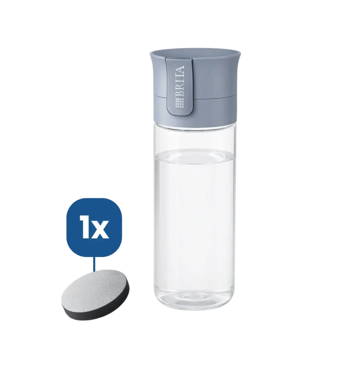 Brita vattenflaska 600 ml i grå färg med 1 Brita MicroDisc vattenfilter för filtrerat vatten.
