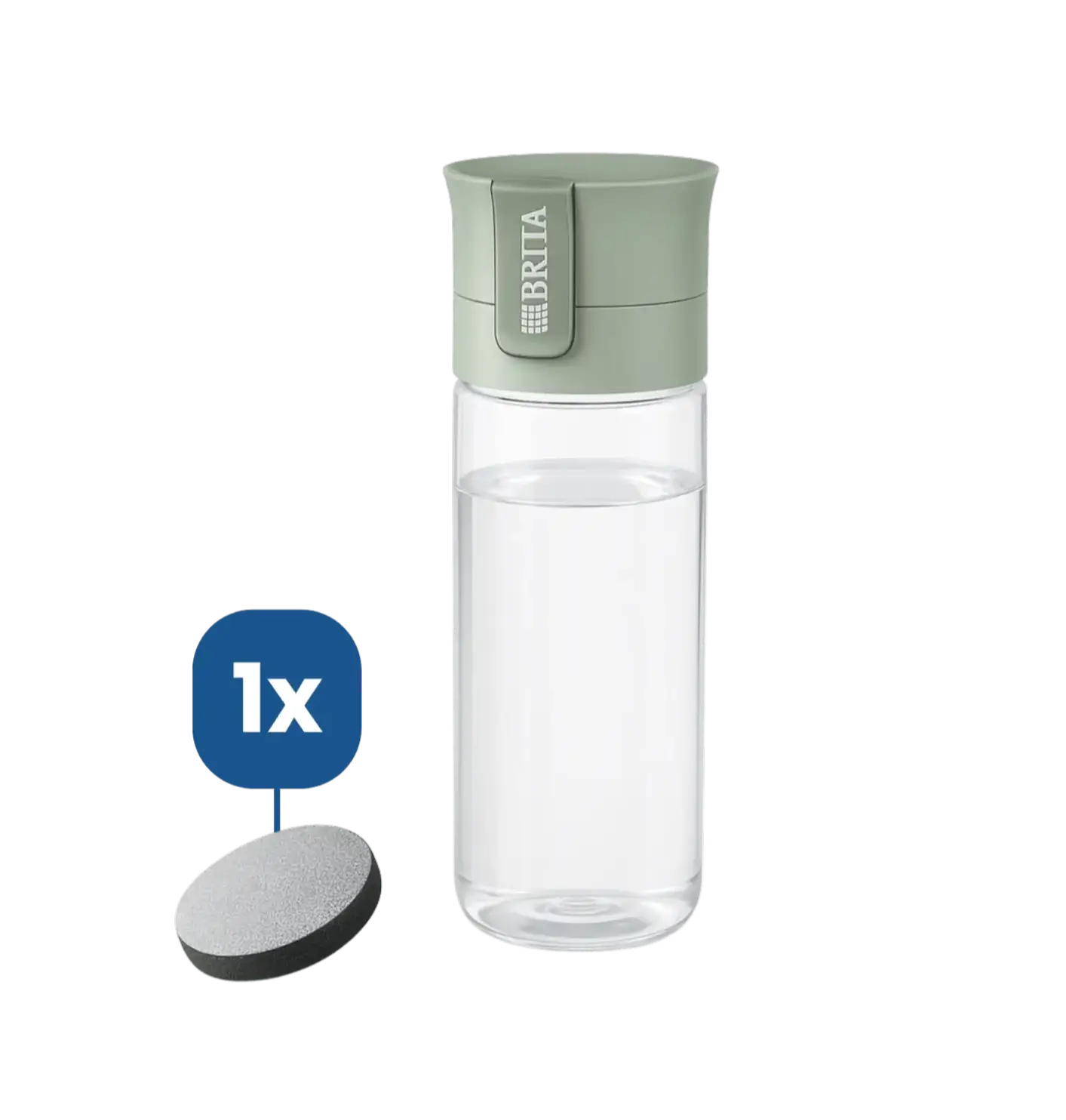 Brita vattenflaska 600 ml i mint grön färg med 1 Brita MicroDisc vattenfilter för filtrerat vatten.