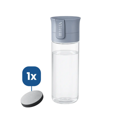 Brita vattenflaska 600 ml i grå färg med 1 Brita MicroDisc vattenfilter för filtrerat vatten.